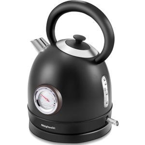 1.7L Electric Kettle, Retro Stainless Steel Water Boiler with Temperature Gauge & Auto Shut-Off, 1200W Fast Boiling Kettle for Home Kitchen Office, Boil-Dry Protection (Matte Black)