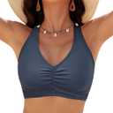 GRAPENT Bikini Tops for Women Ruched Cropped Tankini Tops Beach Adjustable Straps Bathing Suit Padded Swimwear Top Only (Large, Dark Gray)