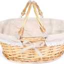 MEIEM Wicker Gift Baskets Empty Oval Willow Woven Picnic Cheap Easter Candy Storage Wine Basket with Handle Egg Gathering Wedding Basket (Natural) (Small)