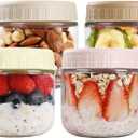 SHOWIN Overnight Oats Containers with Lids, 10oz Glass Jars with Lids 4 pcs, Wide Mouth Mason jars for Salad, Yogurt, Snacks, Meal Prep
