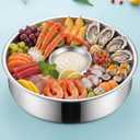 2 Sets Chilled Serving Tray for Parties 10" Shrimp Cocktail Serving Dish with Ice Tray Stainless Steel Round Iced Cooling Platter with Dip Compartment for Oysters Crawfish Fruits Seafood