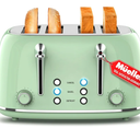 Mueller Retro Toaster 4 Slice with Extra Wide Slots Bagel, Defrost, and Cancel Function, 6 Browning Levels, Dual Independent Controls, Removable Crumb Tray and High Lift Levers, Sage Green