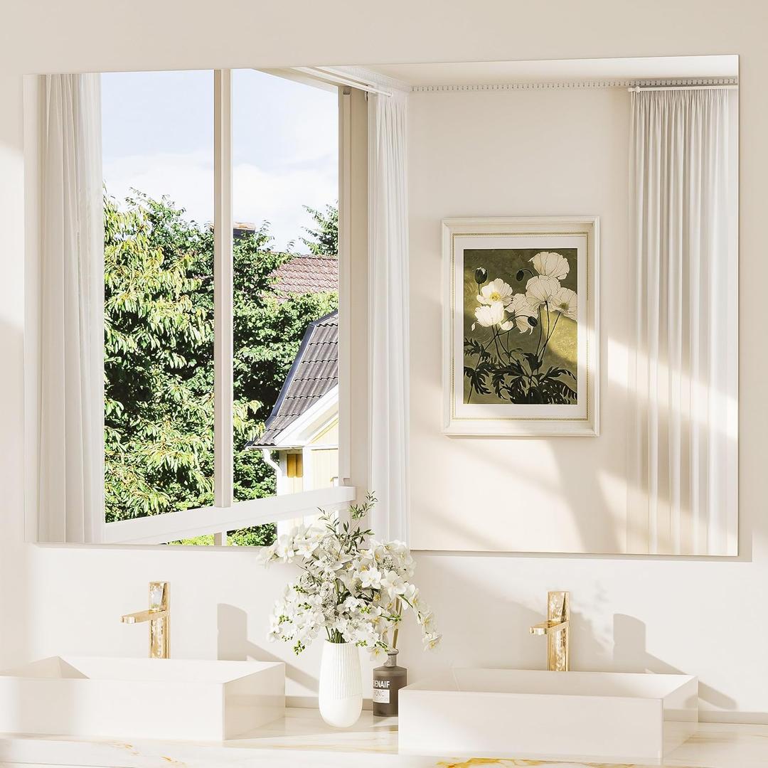 TokeShimi 55x36 Frameless Bathroom Vanity Mirrors for Over Sink, Modern Rectangle Bathroom Mirrors for Wall with Polished Edge Shatterproof Decorative Mirror for Bedroom, Living Room, Entryway