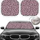 Gven Windshield Sun Shade 2pcs with Bonus Pink Car Sunshade for Front Window Shades 2025 Technology Reflect UV and Heat Sun Visor Automotive Interior Accessories Sun Protection (Pink Leopard, S)
