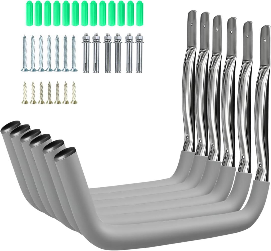 Garage Hooks 6 Pack 15" Stainless Steel, 100LB Heavy Duty Kayak Storage Rack Kayak Wall Mount, Kayak Hanger & Kayak Storage Hooks for Kayak/Bike/Ladder with EVA Anti-Scratch Pads Indoor Organizer