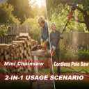 2-In-1 Cordless Electric Pole Saw for Tree Trimming, 8 Inch Chainsaw with 2 x 4.0Ah, 21V Brushless Pole Saw Battery Powered Tree Trimmer 16 FT Max Reach for Tree Trimmer Limb Branch Cutter Pruner