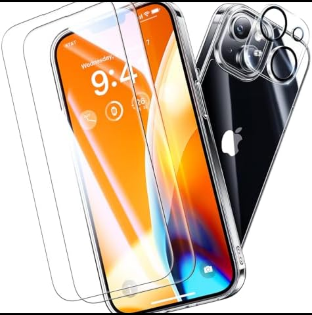 Pack Of 2 Opxyl Diamond Clear for iPhone 14 Case with 2X Screen Protector + 2X Camera Lens Protector, [Not Yellowing][Military-Grade Protection] Slim Thin Shockproof Phone Case for iPhone 14, Clear