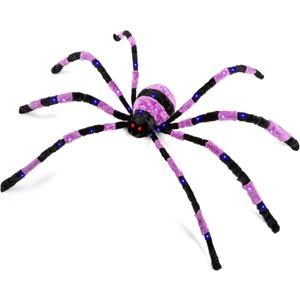 Halloween Decorations 5ft Giant Light Up Spider, 60inch Scary Spider with 56 LED Light, Timer, Creepy Spooky Decor, Glowing Eyes, Haunted Horror Prop for Spiderweb, Indoor, Outdoor, Yard (Purple)