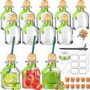 Hushee 12 Pcs 100 ml /3.3 oz Empty Patron Bottles with Straw Mini Tequila Bottles for Drinks Reusable Shot Glass Cups with Green Ribbon for Wedding Party Favor Personalized Decoration