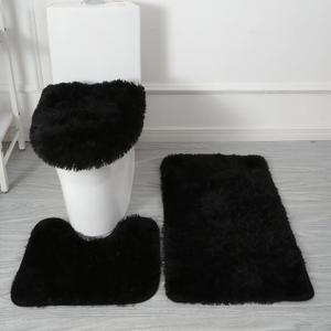 Eanpet Black Bathroom Rugs Sets 3Piece Bath Mat Solid Bath Rug Floor Mats Washable Shower Rug with U-Shaped Contour Rug Toilet Lid Cover, Set of 3