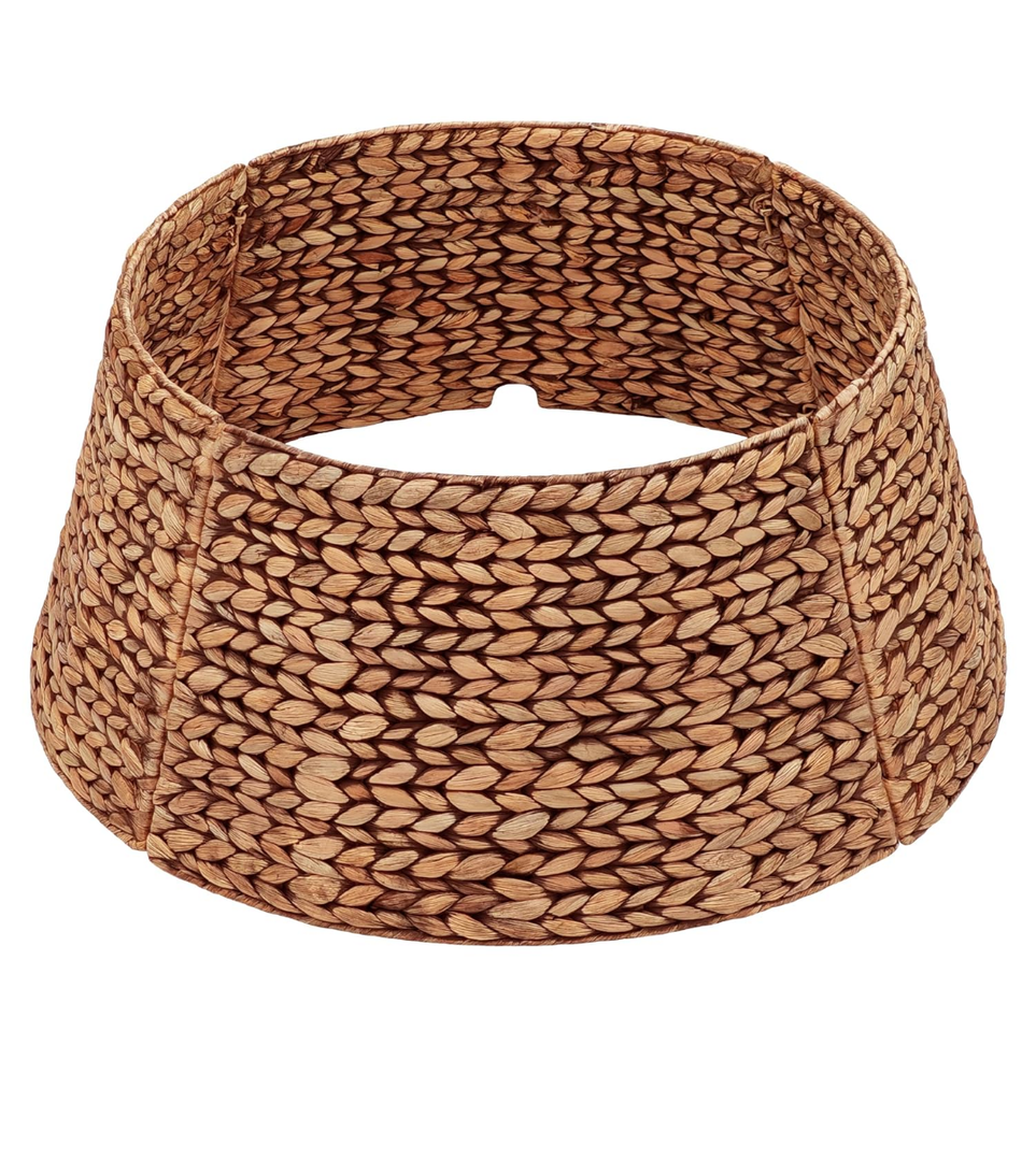 Rattan Christmas Tree Collar, Wicker Tree Skirt & Stand Base Cover (Brown Wash, 24 inch)