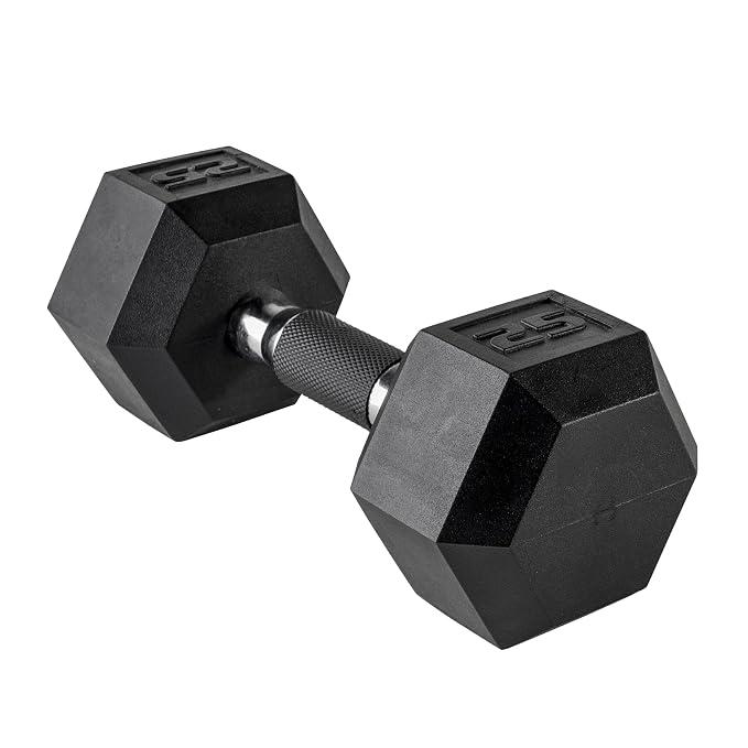 CAP 25lb Rubber Coated Hex Dumbbell, Comfort Grip, Free Weights, Single