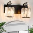 Black Bathroom Light Fixtures with K9 Crystal Lampshade Bathroom Lighting Over Mirror Vanity Lights for Living Room,Bedroom,Restroom,Hallway 2 Lights