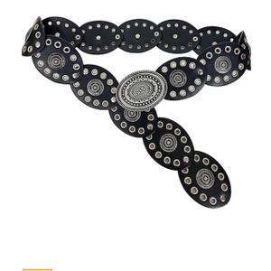 INOGIH Women's Wide Western Cowboy Disc Belt Vintage Cowgirl Concho Leather Belts Boho Style for Jeans Dress Skirt