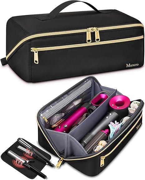 Mancro Hot Hair Tools Travel Bag with Separate Heat Resistant Mat, Large Capacity Wide-open Pouch, Hair Accessories Organizer for Flat Irons, Straighteners, Curling Iron, Travel Essentials for Women