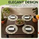 4 Pcs 15 Inch Linen Scalloped Round Placemats, Thin Plaid Place Mats with Ruffle, Washable Placemats Table Mats for Kitchen Dining Holiday Gatherings Decor(Light Brown, Gingham)