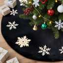 Lanpn Christmas Tree Skirt 24 inch, Velet Xmas Tree Skirt with Embroidery Snowflake Winter Christmas Tree Mat for Small mini Silm Pencil Tree Winter Holiday Indoor Xmas Decor (Black, 60cm)