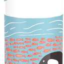 Ion8 Steel Water Bottle, 600 ml/20 oz, Leak Proof, Easy to Open, Secure Lock, Dishwasher Safe, Flip Cover, Fits Cup Holders, Carry Handle, Durable, Scratch Resistant, Raised Print, Blue, Whale Design