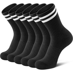 Airacker Athletic Socks Sport Running Calf Socks Performance Cushioned Breathable Crew Socks for Men Women(6 Pairs) (Black)
