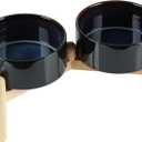 Havniva Ceramic 7.3inch Raised Double Bowls Set with Wooden Stand, Food & Water Bowls for Medium Breed Dogs, Weighted Dog Dishes, Pet Feeder(Starry Sky)