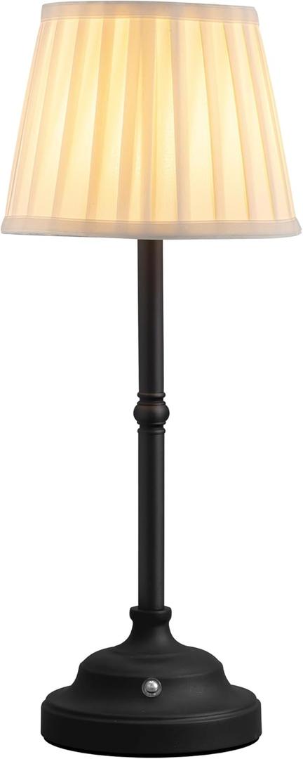 KDG Cordless LED Table Lamp, Portables Fabric Shade Desk Lamps, 4000mAh Rechargeable Battery Powered Lighting, Dimmable Light for Dining Room, Bedroom, Bedside, Night Light, Balcony (Black)