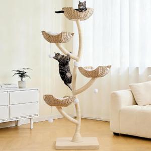 Modern Cat Tree 73" Tall, Scratching Tower for Multiple Small Large Cats with Scratching Post, Multi-Level Luxury Cat Condo