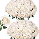 50 PCS Champagne Roses Artificial Flowers, Fake Roses with Stem Realistic Silk Rose for DIY Wedding Bouquets Table Centerpieces Arrangements Baby Shower Birthday Home Decor Valentines Day Gift for Her