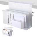 LUKETURE Desk Side Storage, 2 Tier Steel Side Desk Organizer, No Drill Laptop Holder, Clamp on Laptop Mount with Pen Holder, Fits Flat Edge Tables 0.3" to 2.8" (White, L(2 Tier))