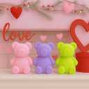 Thyle 3 Pcs Valentine's Day Velvet Flocked Bears 4 Inch Valentine Bear Table Decor Pastel Bear Statue Tabletop Centerpiece Farmhouse Bears Decorations for Valentine's Day Wedding Anniversary Shelf
