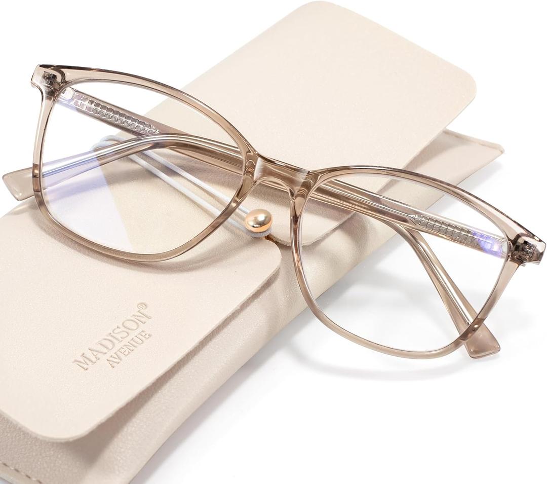 Madison Avenue Square Vintage TR90 Blue Light Blocking Reading Glasses for Women, Anti Eyestrain/Glare Computer Readers