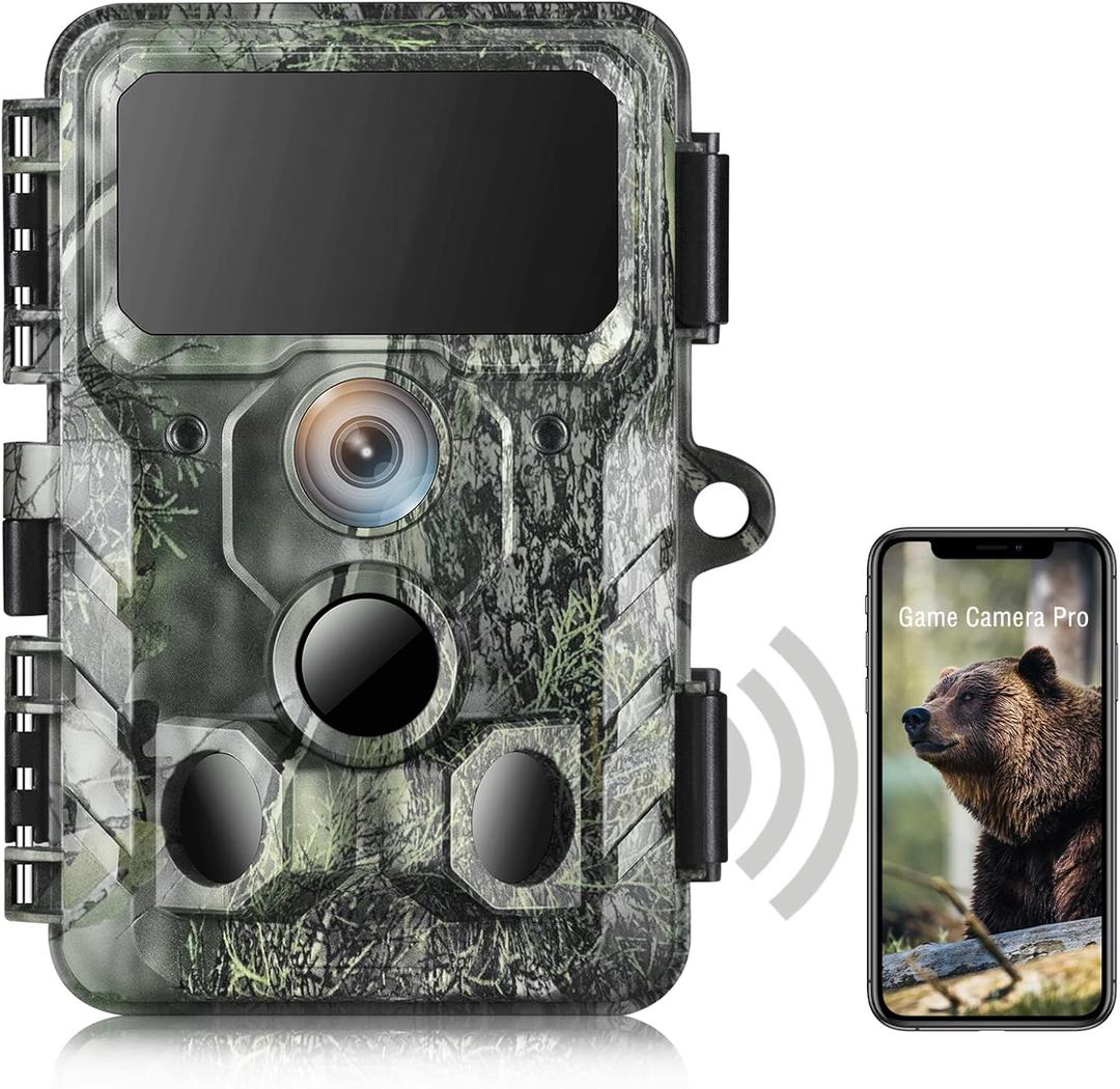 WiFi Trail Camera, 48MP Game Camera with Bluetooth, 1080P Night Vision 0.2s Trigger Time Motion Activated 120 Wide Angle View Wildlife Camera, IP66 Waterproof Hunting Camera for Outdoor
