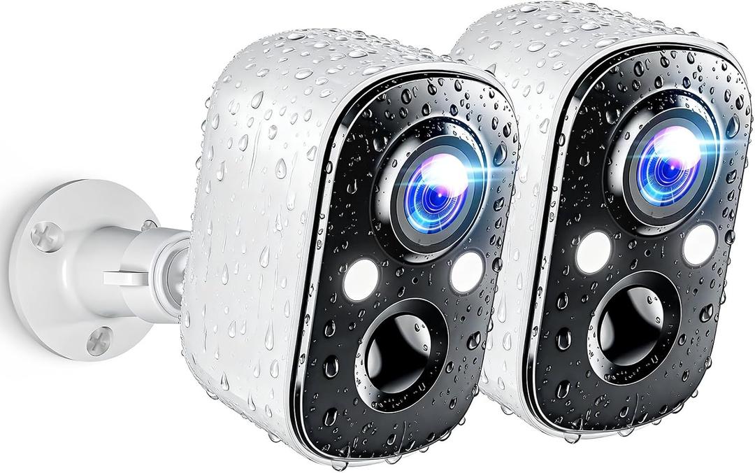 Techage Security Cameras Wireless Outdoor, 2K Battery Powered Cameras for Home Security with AI Motion Detection, 2.4G WiFi, Color Night Vision, 2-Way Talk, IP66 Waterproof, Cloud/SD Storage 2 Pack (White)