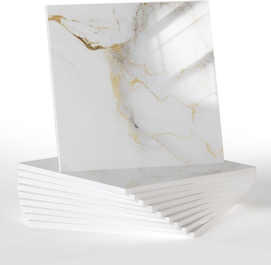 10pcs Marble Peel and Stick Backsplash Waterproof Wall Panels, Self Adhesive Marble Foam Tile, 11.8"x11.8" PVC Wall Panels for Bathroom, Kitchen, Living Room and Laundry Room (Gray and Gold)