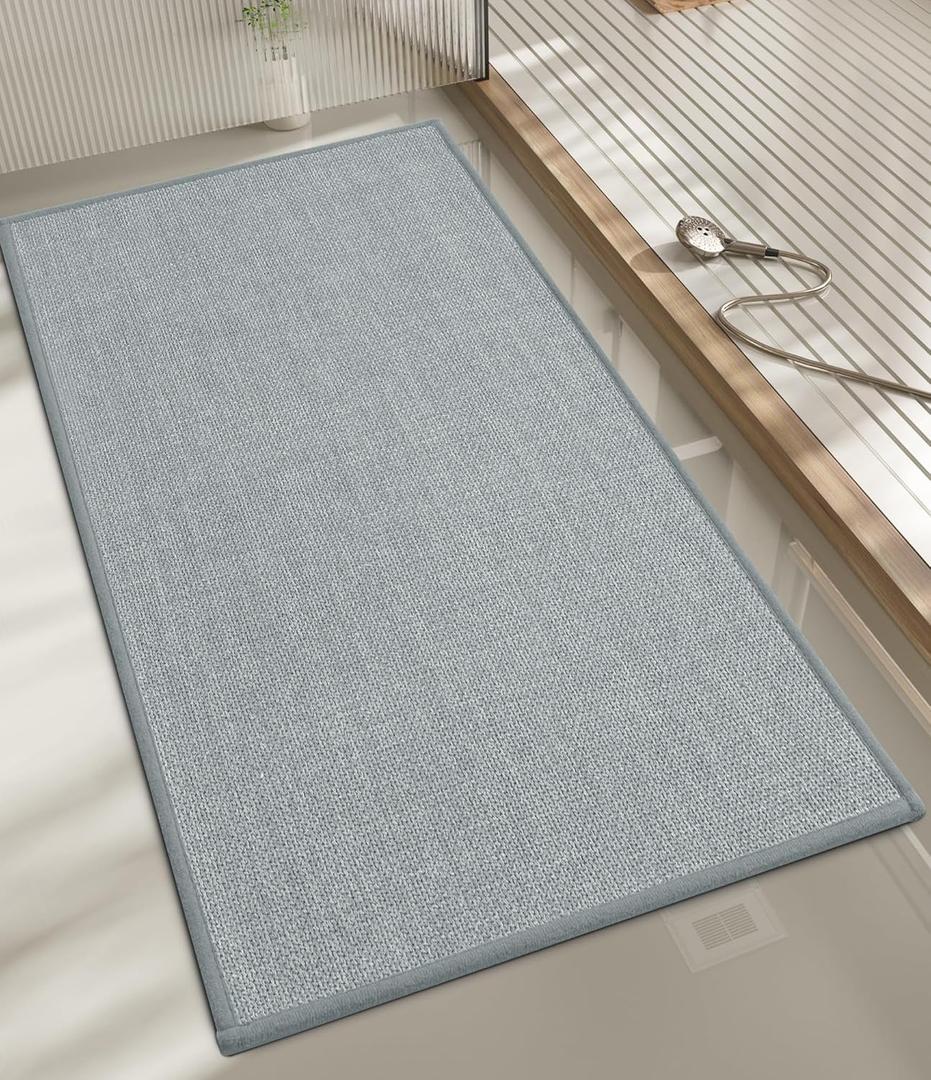chakme Bathroom Rugs Mat 47x17, Ultra Thin Non Slip Bath Mat Runner Quick Dry Absorbent Bath Mat for Bathroom Floor, (Light Grey, 47"x17")