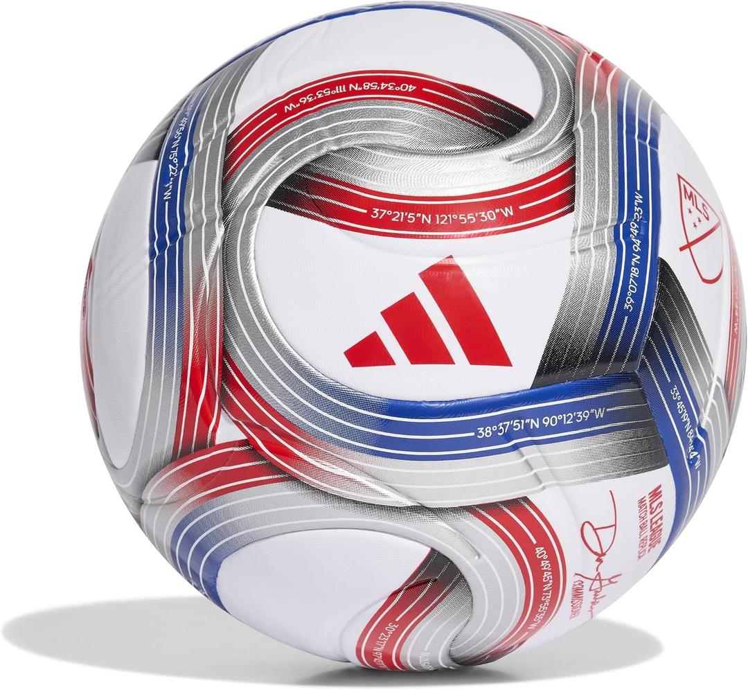 adidas Unisex MLS Soccer Ball, Color: White/Team Royal Blue/Red/Silver Metallic, Size: 5