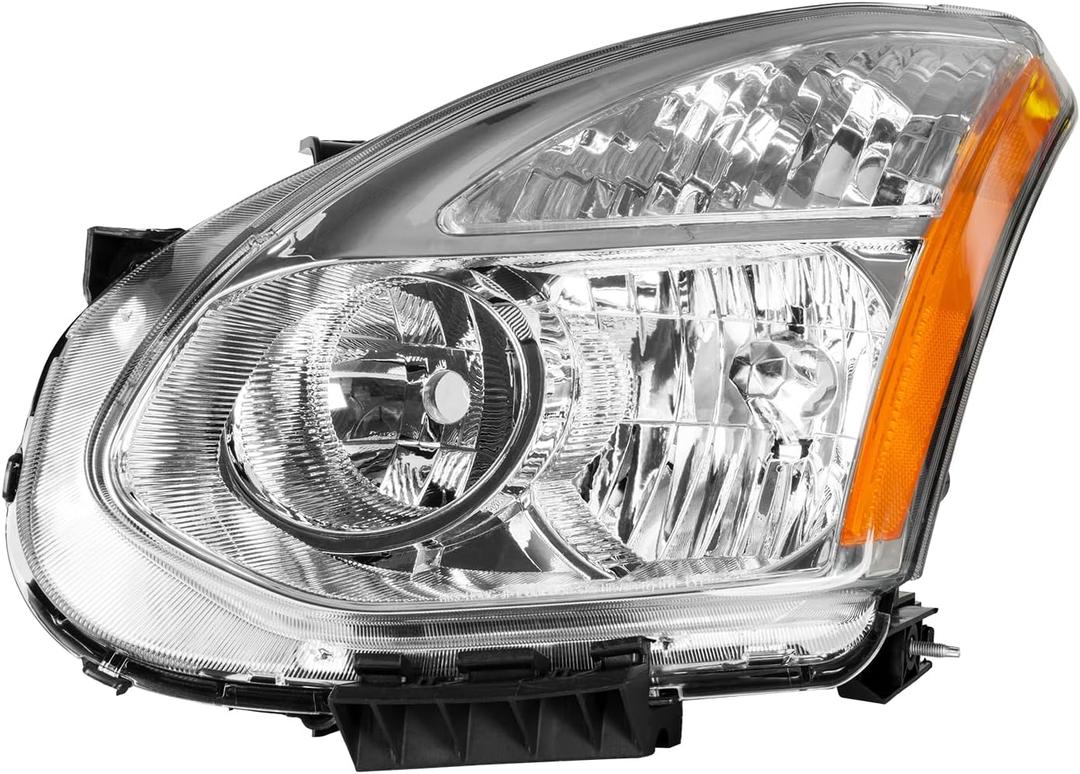 Headlight Assembly for 2008-2013 Nissan Rogue & 2014-2015 Rogue Select, Driver Side, Chrome Housing, Amber Reflector, Clear Lens, OE Replacement