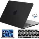EooCoo Compatible with MacBook Air 13 inch Case M5 2026-2022 M4 M3 M2 Model A3449 A3240 A3113 A2681, Mac Air 13.6 inch Hard Shell & Keyboard Cover & Screen Film & Type-C, Matte Black