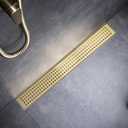 Linear Shower Drain 24 Inch Rectangular, Brushed Gold Shower Drain,SUS-304 Stainless Steel Floor Linear Drain, US Standard CUPC Certified, Zirconium Gold, SD-112-24ZG