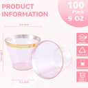 supernal 100 Pcs Pink Plastic Cups, 9oz Pink Disposable Cups with Gold Rim, Plastic Wine Cocktail Glasses Perfect for Party, Wedding and Birthday, Cute Cocktail Party Cup Disposable