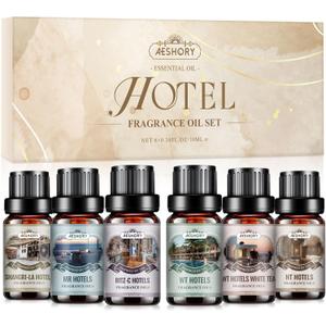 Hotel Diffuser Oils Gift Set - 6x10ML Luxury Fragrance Oil Blend, Hotel Scent Essential Oils Set for Diffuser, Candle, Soap Making Scents (0.34 Fl Oz (Pack of 6)