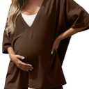 Sweetyweee Women's 2 Piece Maternity Lounge Set Oversized Nursing V Neck Short Sleeve Shirt Cotton Pregnancy Short Pajama Set(Chestnut, X-Large)