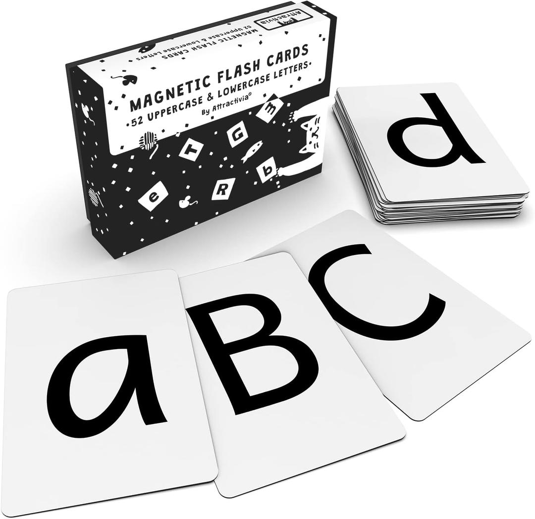 Magnetic Big Alphabet ABC Flash Cards - 52 Sturdy Uppercase & Lowercase Large Letters, Black - for Classroom Teachers, Homeschool, ESL, Kids and Adults