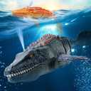 fromeasy Remote Control Dinosaur Toys for Kids 3 4 5 6 7, Mosasaurus Diving Toys RC Boat with Light and Spray Water for Swimming Pool Lake Bathroom Ocean Protector Bath Toys, Small