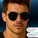 grinderPUNCH Classic Retro Sunglasses for Women Men, UV400 Protection Lens and Lightweight Men Sun Glasses Circle Metal Frame (Black Lens)