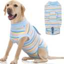 FUAMEY Recovery Suit for Dogs After Surgery,Soft Breathable Dog Bodysuit E-Collar & Cone Alternative Surgical Suit,Male Female Dog Neuter Spay Suits Anti Licking Wounds Onesie Blue Yellow Stripes XXL (