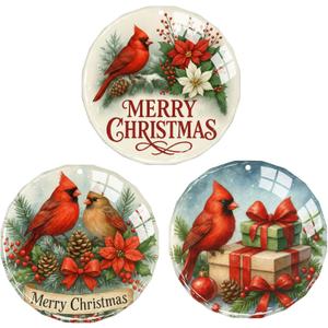 Red Cardinal Christmas Ornaments - 3 Pcs Polystyrene Christmas Tree Decoration, Red Cardinal Christmas Bereavement Gifts for Women Men, Sympathy Gifts for Loss of Loved One