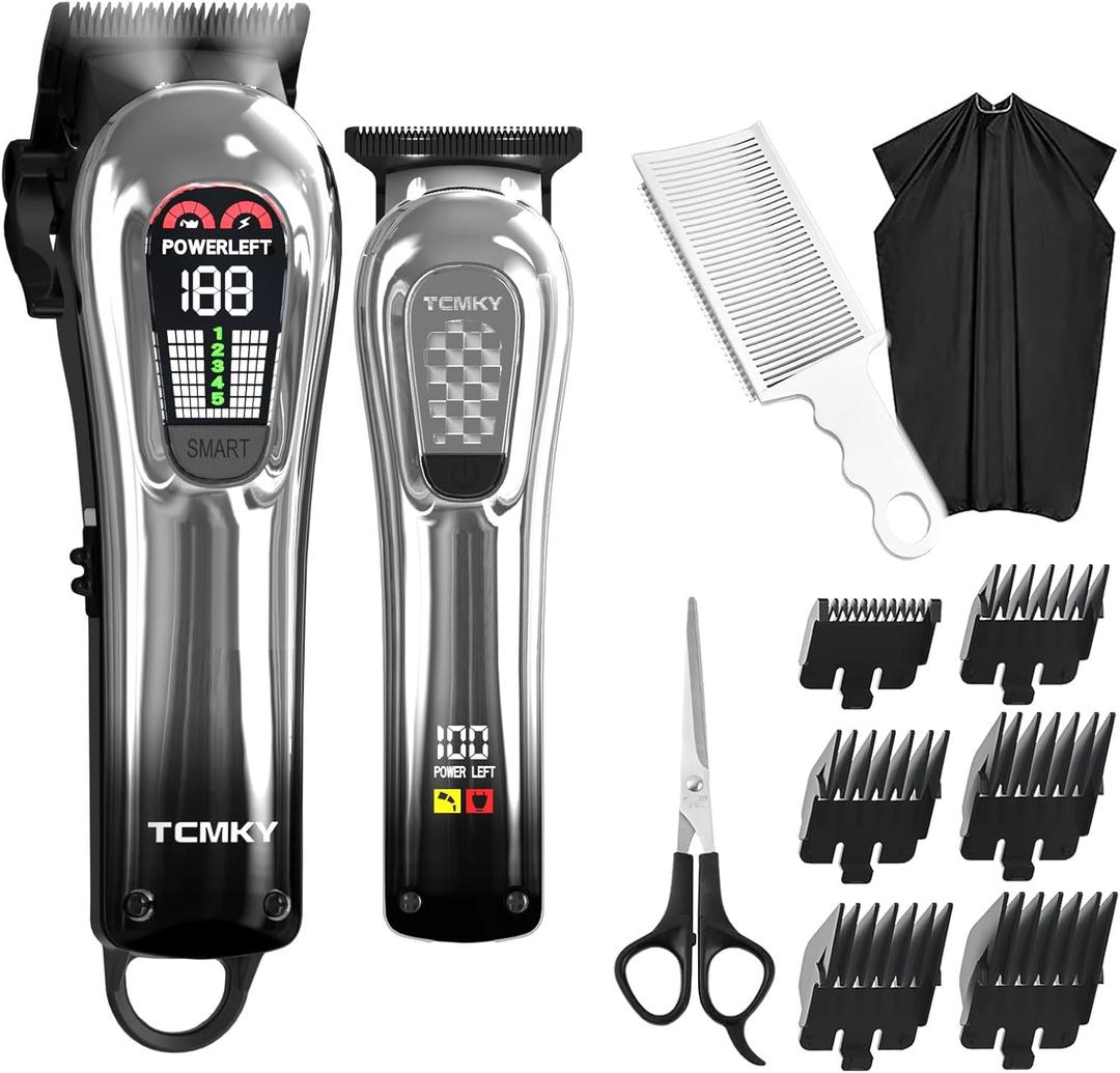 TCMKY Hair Clippers for Men, Professional Clippers and Trimmers Set, Cordless Clippers for Hair Cutting, Beard Trimmer, Barber Clippers, Rechargeable Electric Shaver (Silver)