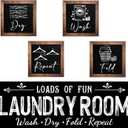 Yerliker Set of 5 Laundry Room Decor for Wall Laundry Room Sign Farmhouse Wooden 7 x 7 Inch Wash Dry Fold Repeat Signs Rustic Wall Art Decor for Bathroom Home(Black, Large)