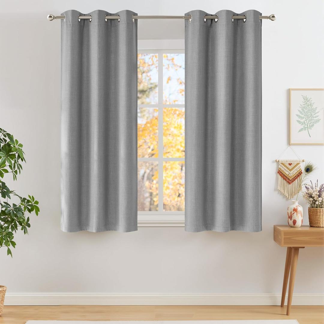 NICETOWN Grey Nursery Essential Thermal Insulated Solid Grommet Top Blackout Short Curtains/Drapes for Son's Room (1 Pair, 42 x 63 inches)