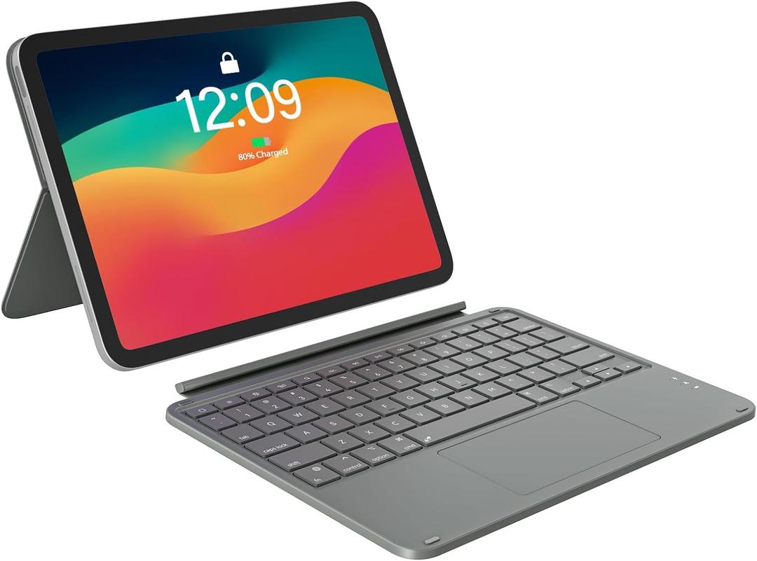 Touch iPad 10th Generation Case with Keyboard (10.9", 2022) & iPad 11th (A16, 2025): Magnetic Split Stand Case, Multi-Touch Trackpad, Rechargeable Wireless Keyboard Folio with Backlit Keys, Gray
